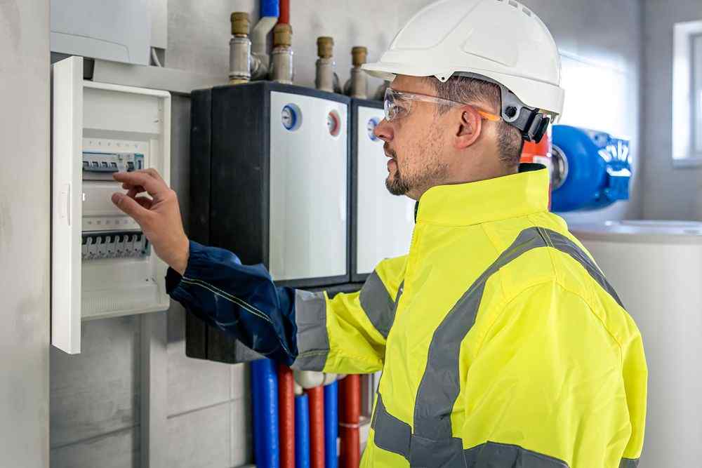 Elektrik panosuna bakan işçi