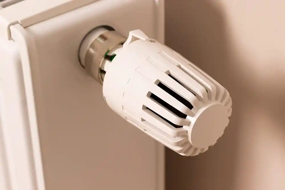 Beyaz radyatör termostatı görülüyor