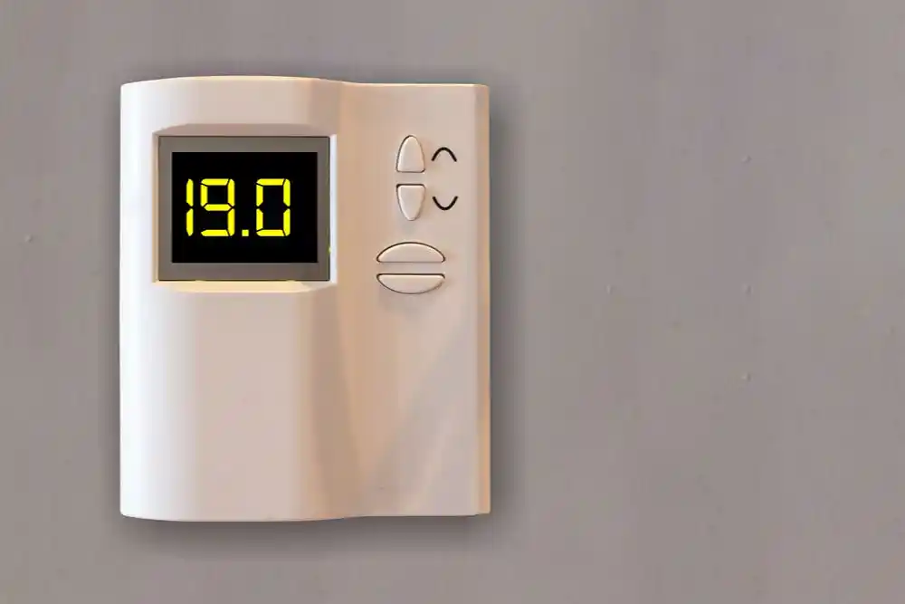 Duvara monte termostatın ekranında 19,0 değeri gösteriliyor